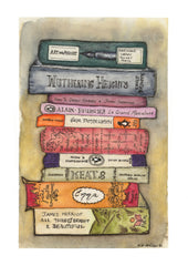 Bookstack - Liz Wilson watercolour, high resolution