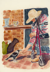 The Magpie Whisperer – Mum and Maggie, Liz Wilson watercolour